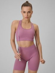 4F Biustonosz treningowy bezszwowy z niskim wsparciem damski - czerwony M/L. Czerwone biustonosze sportowe 4f, bez wzorów, z materiału. Za 89.99 zł.