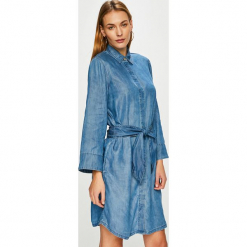 Tommy Hilfiger - Sukienka. Niebieskie sukienki Tommy Hilfiger, na co dzień, bez wzorów, z lyocellu, casualowe, bez kołnierzyka, bez ramiączek, mini, proste. W wyprzedaży za 359.90 zł.