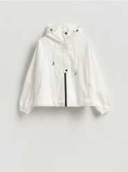 Parka z kapturem - złamana biel. Płaszcze Reserved, l, bez wzorów, z tkaniny, z kapturem. Za 199.99 zł.