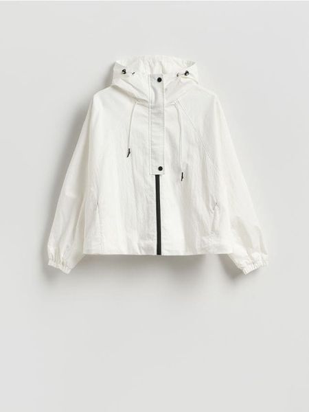 Parka z kapturem - złamana biel. Płaszcze Reserved, l, bez wzorów, z tkaniny, z kapturem. Za 199.99 zł.