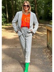 Miss goodlife Spodnie w kolorze jasnoszarym rozmiar: XL. Szare spodnie materiałowe miss goodlife, bez wzorów, z materiału, z podwyższonym stanem. Za 83.81 zł.