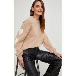 Answear Lab sweter z wełną damski kolor beżowy. Brązowe swetry Answear Lab, l, bez wzorów, z dzianiny, bez ramiączek. Za 199.99 zł.