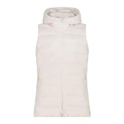 Kurtka bez rękawów z kapturem, zapinana na zamek dla kobiet CMP. Białe kurtki CMP, bez wzorów, z kapturem. W wyprzedaży za 384.99 zł.