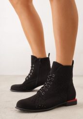Czarne Botki Trzewiki VICES z Ażurową Cholewką Bissen. Czarne botki Born2be, z aplikacjami, z dzianiny, biznesowe, bez obcasa, na płaskiej podeszwie, bez zapięcia. Za 129.99 zł.