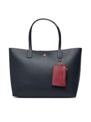 Tommy Hilfiger Torebka Th Icon Tote Mono AW0AW19004 Granatowy. Niebieskie shopper bag Tommy Hilfiger, bez wzorów, ze skóry, bez dodatków. Za 699.99 zł.