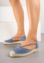 Ciemnoniebieskie Płaskie Espadryle z Wyciętymi Bokami Ozdobione Plecionką Annorila. Niebieskie espadryle Renee, bez wzorów, eleganckie, bez obcasa, na płaskiej podeszwie. W wyprzedaży za 63.99 zł.