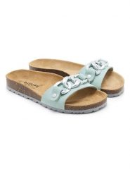 Billowy Skórzane klapki w kolorze błękitnym rozmiar: 37. Niebieskie klapki Billowy, z aplikacjami, klasyczne, z otwartym noskiem, bez obcasa, bez zapięcia. Za 173.99 zł.