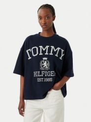 Tommy Hilfiger T-Shirt Varsity WW0WW50940 Granatowy Relaxed Fit. Niebieskie t-shirty Tommy Hilfiger, s, bez wzorów, z bawełny, bez kołnierzyka, bez ramiączek. Za 329.99 zł.
