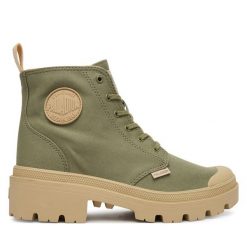 Trapery Palladium. Zielone traperki Palladium, bez wzorów, bez obcasa, bez zapięcia. Za 399.99 zł.