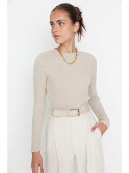 Trendyol Sweter w kolorze beżowym rozmiar: M. Brązowe swetry Trendyol, m, bez wzorów, ze splotem, bez ramiączek. Za 52.67 zł.