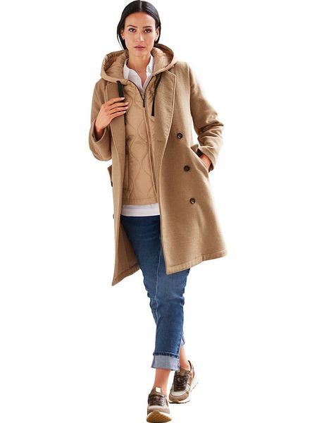 Heine Płaszcz zimowy w kolorze jasnobrązowym rozmiar: 40. Brązowe płaszcze Heine, na zimę, bez wzorów, z puchu, bez kaptura. Za 236.05 zł.