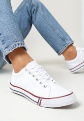 Białe Trampki przed Kostkę Leylatia. Białe trampki Born2be, bez wzorów, z jeansu, przed kostkę, bez zapięcia. W wyprzedaży za 50.99 zł.