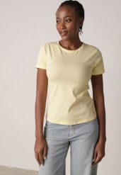 Żółty Bawełniany T-shirt w Klasycznym Stylu Nedila. Żółte t-shirty Born2be, m, bez wzorów, z bawełny, klasyczne, bez kołnierzyka, bez ramiączek. Za 39.99 zł.