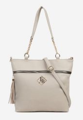 Ciemnobeżowa Torebka Typu Shopper z Ozdobnymi Rączkami i Paskiem i Aplikacją na Ramię Idaloriela. Brązowe shopper bag Renee, z aplikacjami, z jeansu, biznesowe, na ramię, bez dodatków. Za 99.99 zł.