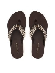 Tommy Hilfiger Japonki Corportate Sandal FW0FW09610 Brązowy. Brązowe japonki Tommy Hilfiger, bez wzorów, z materiału. Za 169.99 zł.