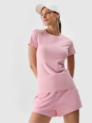 4F T-shirt slim gładki damski - różowy XL. Czerwone t-shirty 4f, xl, bez wzorów, z bawełny, klasyczne, bez kołnierzyka, bez ramiączek. Za 39.99 zł.