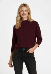 Burgundowy sweter S-TILLY. Czerwone swetry Volcano, s, bez wzorów, z dzianiny, eleganckie, bez ramiączek. Za 139.99 zł.