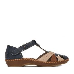 Sandały Rieker. Niebieskie sandały Rieker, bez wzorów, bez obcasa, na płaskiej podeszwie, bez zapięcia. Za 339.99 zł.