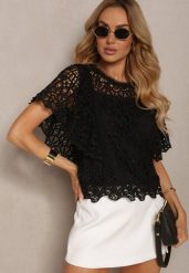 Czarna Koronkowa Bluzka w Stylu Boho Raspia. Czarne bluzki Renee, m, bez wzorów, z koronki, boho, bez kołnierzyka, bez ramiączek. W wyprzedaży za 55.99 zł.