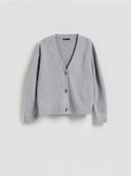 Wełniany kardigan - jasnoszary. Szare swetry Reserved, l, bez wzorów, z wełny, bez ramiączek. Za 199.99 zł.