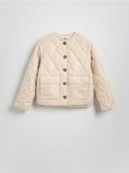 Pikowana kurtka oversize - kremowy. Białe kurtki Reserved, l, bez wzorów, z tkaniny, bez kaptura. Za 159.99 zł.
