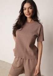 Brązowy Klasyczny T-shirt z Bawełny o Prostym Kroju Phemeni. Brązowe t-shirty Born2be, l, bez wzorów, z bawełny, eleganckie, bez kołnierzyka, bez ramiączek. Za 59.99 zł.