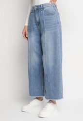Niebieskie Jeansy Szwedy z Wysokim Stanem i Ozdobnym Przeszyciem Kleffia. Niebieskie jeansy Born2be, bez wzorów, z jeansu, eleganckie, z podwyższonym stanem. Za 139.99 zł.