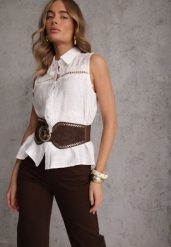 Biała Boho Koszula z Wiskozy Bez Rękawów Zdobiona Haftem Melirianne. Białe koszule Renee, m, z aplikacjami, z jeansu, boho, bez kołnierzyka, bez ramiączek. Za 79.99 zł.