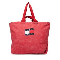Torebka Tommy Jeans. Pomarańczowe shopper bag Tommy Jeans, bez wzorów, z jeansu, bez dodatków. Za 409.99 zł.