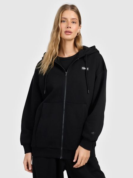 4F Bluza dresowa rozpinana z kapturem damska - czarna L. Czarne bluzy z kapturem 4f, na zimę, l, bez wzorów, z dresówki, z kapturem. Za 189.99 zł.