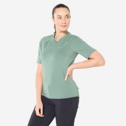 Koszulka rowerowa MTB damska Rockrider cargo. Zielone t-shirty sportowe ROCKRIDER, l, bez wzorów, z materiału, bez ramiączek, rowerowe. Za 139.99 zł.