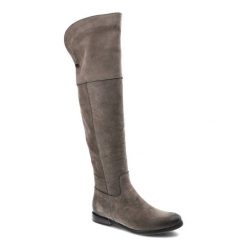 Szare Kozaki Carinii Skórzane Buty Damskie. Szare kozaki Carinii, bez wzorów, z nubiku, eleganckie, bez obcasa, na obcasie, bez zapięcia. Za 379.00 zł.