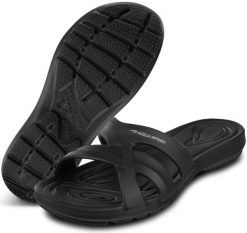 Klapki basenowe damskie Aqua Speed Panama. Czarne klapki Aqua-Speed, bez wzorów, z materiału, bez obcasa, bez zapięcia. Za 69.99 zł.