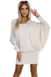 Nietoperzowa Sukienka z Brokatem - Beżowa. Brązowe sukienki NUMOCO, l, bez wzorów, z elastanu, wizytowe, bez kołnierzyka, bez ramiączek. Za 189.90 zł.