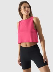 4F Crop-top oversize gładki damski - różowy XXL. Czerwone topy 4f, xs, bez wzorów, z bawełny, sportowe, bez kołnierzyka, bez ramiączek. Za 39.99 zł.