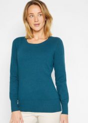 Sweter basic z bawełny z recyklingu. Zielone swetry bonprix, bez wzorów, z bawełny, casualowe, bez ramiączek. Za 64.99 zł.