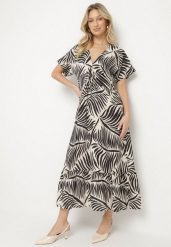 Czarna Sukienka Wiskozowa Rozkloszowana w Liściasty Print Draledia. Czarne sukienki Born2be, na imprezę, l, bez wzorów, z wiskozy, bez kołnierzyka, bez ramiączek, maxi, rozkloszowane. Za 89.99 zł.