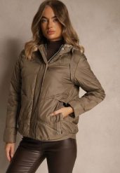 Brązowa Kurtka z Pikowanymi Przeszyciami i Kapturem Zdobiona Sznurkami Evivienne. Brązowe kurtki Renee, l, z aplikacjami, z dzianiny, klasyczne. Za 199.99 zł.