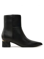 Guess Botki Lukkie FLFLUK LEA10 Czarny. Czarne botki Guess, z aplikacjami, ze skóry, bez obcasa, na słupku, bez zapięcia. Za 419.99 zł.