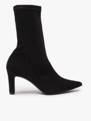 Czarne elastyczne botki na szpilce. Czarne botki Ryłko, bez wzorów, z gumy, eleganckie, bez obcasa, na szpilce, bez zapięcia. Za 429.99 zł.