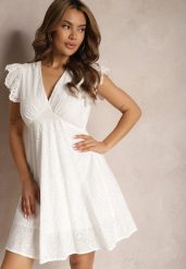 Biała Haftowana Sukienka Bawełniana o Rozkloszowanym Fasonie Laquita. Białe sukienki Renee, na co dzień, m, bez wzorów, z bawełny, eleganckie, bez kołnierzyka, bez ramiączek, mini, proste. W wyprzedaży za 76.99 zł.