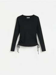 Sweter z wiązaniami - czarny. Czarne swetry Reserved, l, bez wzorów, z bawełny, bez ramiączek. Za 99.99 zł.
