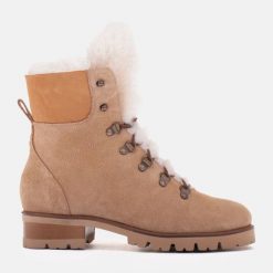 Marco Shoes Trzewiki Botki Damskie Ocieplane Wełną beżowy. Brązowe botki bez wzorów, z futra, bez obcasa, bez zapięcia. Za 589.00 zł.