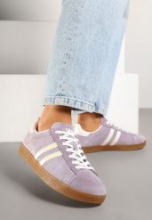 Fioletowe Sneakersy Tenisówki Ozdobione Paskami Nilavara. Fioletowe trampki Renee, bez wzorów, z jeansu, eleganckie, bez zapięcia. W wyprzedaży za 151.99 zł.