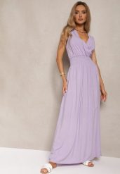 Fioletowa Taliowana Sukienka z Wiskozy Wykończona Gumkami w Talii i Kopertowym Dekoltem Kairidia. Fioletowe sukienki Renee, na co dzień, m, bez wzorów, z wiskozy, eleganckie, bez kołnierzyka, bez ramiączek, maxi, dopasowane. W wyprzedaży za 55.99 zł.