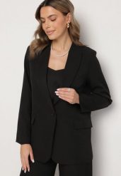 Czarna Marynarka Ozdobiona Imitacją Kieszeni Sovzedi. Czarne marynarki i żakiety Born2be, l, bez wzorów, z jeansu, eleganckie, bez ramiączek. W wyprzedaży za 84.99 zł.