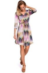 Wzorzysta Rozkloszowana Sukienka z Guzikami - Model 1. Sukienki MOE, l, bez wzorów, z elastanu, wizytowe, bez kołnierzyka, bez ramiączek, rozkloszowane. Za 309.90 zł.