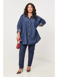 Curvy Lady Koszula dżinsowa w kolorze granatowym rozmiar: 44/46. Niebieskie koszule Curvy Lady, bez wzorów, klasyczne, bez kołnierzyka, bez ramiączek. Za 135.49 zł.