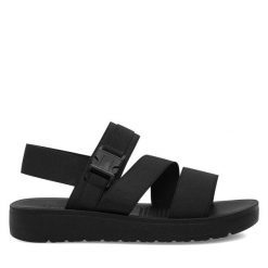 Sandały Jenny Fairy. Czarne sandały Jenny Fairy, bez wzorów, bez obcasa, na słupku, bez zapięcia. Za 139.99 zł.