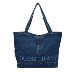 Torebka Guess Jeans. Niebieskie shopper bag Guess Jeans, z aplikacjami, z jeansu, bez dodatków. Za 149.99 zł.
